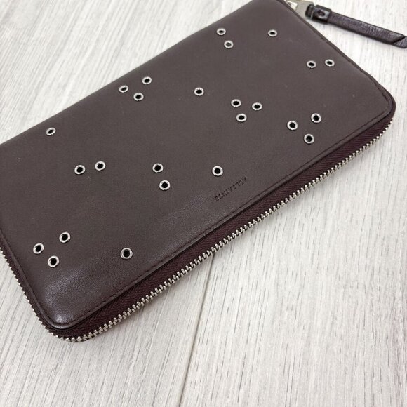 All Saints Womens Grommet Zip Wallet Clutch Leather Dark Brown One Size - Picture 3 of 7